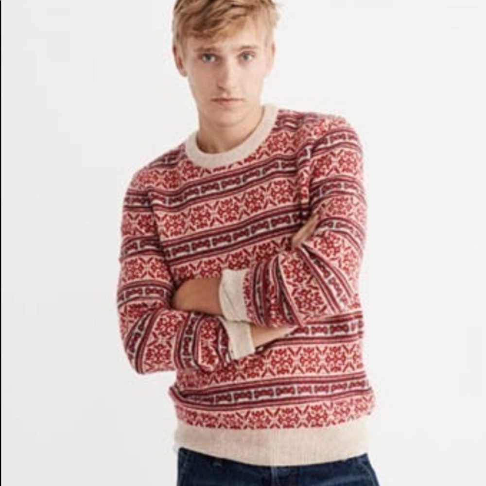 A&F Men's Red Fair Isle Sweater - Picture 5 of 5
